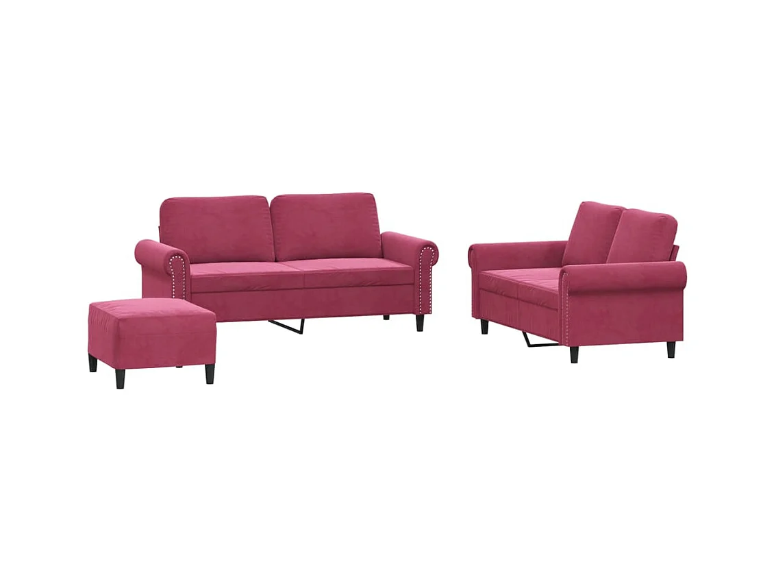 Ensemble de canapés 3 pièces avec coussins Rouge bordeaux Velours