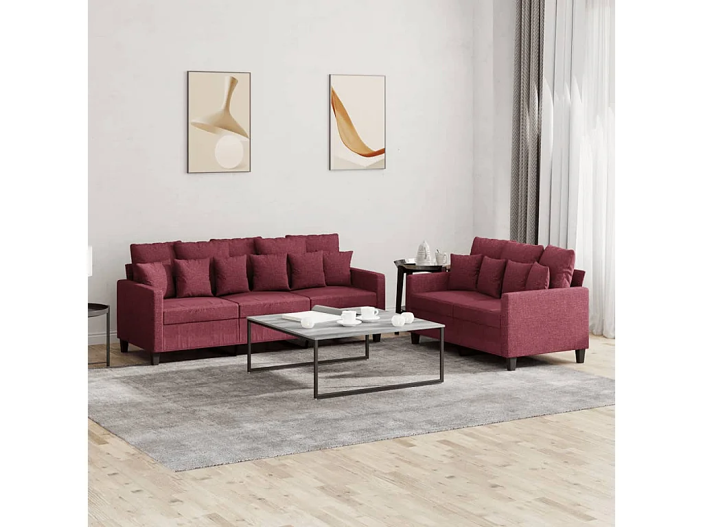 Ensemble de canapés 2 pièces avec coussins Rouge bordeaux Tissu