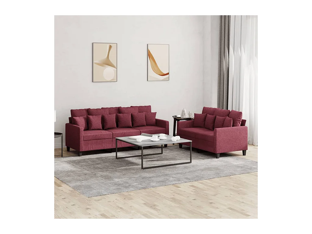 Ensemble de canapés 2 pièces avec coussins Rouge bordeaux Tissu