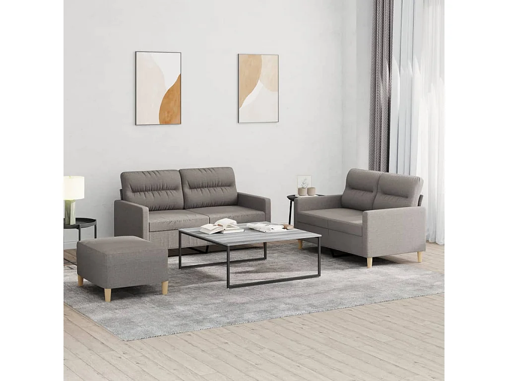 Juego de sofás con cojines 3 piezas tela gris taupe