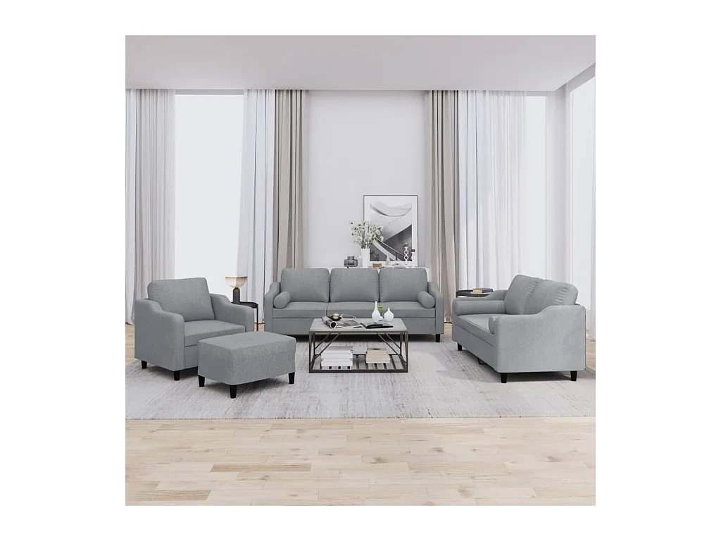 Ensemble de canapés 4 pièces coussins gris clair tissu