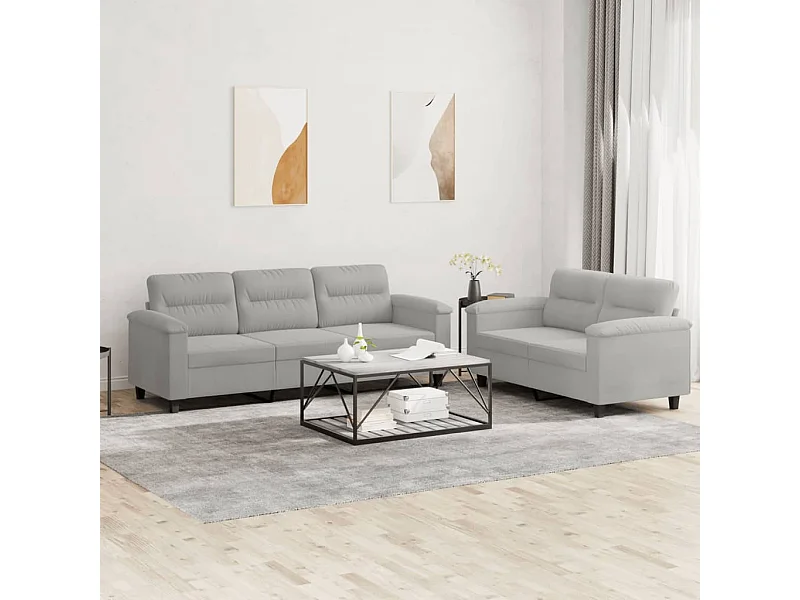 Ensemble de canapés 2 pièces coussins gris clair tissu microfibre