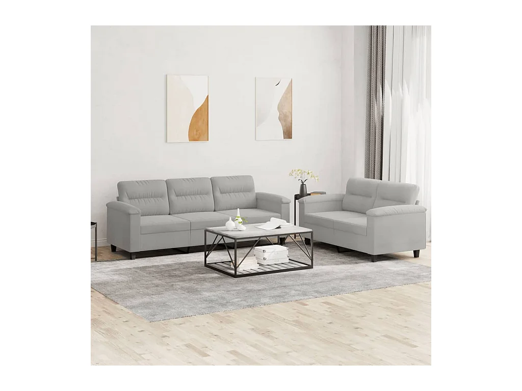 Ensemble de canapés 2 pièces coussins gris clair tissu microfibre