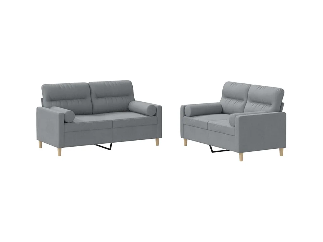 2 peças conjunto de sofás com almofadas tecido cinzento-claro