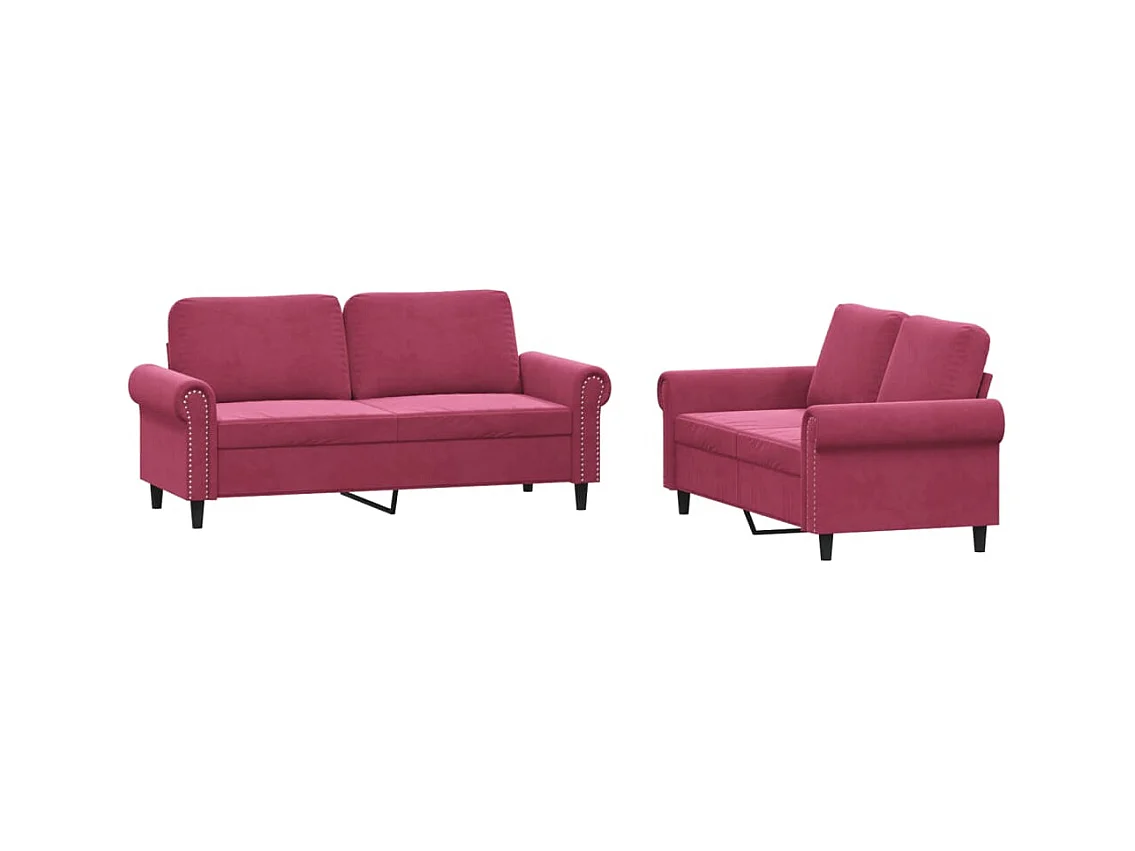 Ensemble de canapés 2 pièces avec coussins Rouge bordeaux Velours