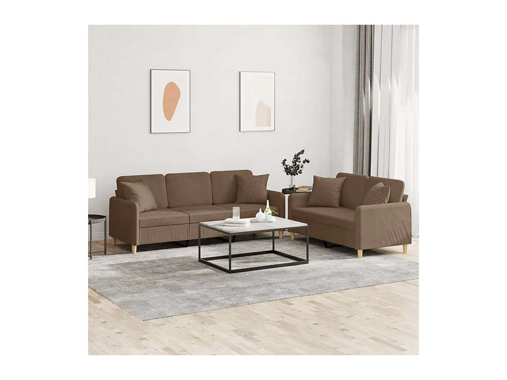 Ensemble de canapés 2 pièces avec coussins marron tissu