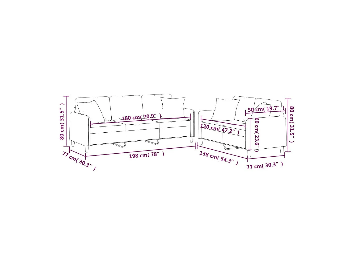2 peças conjunto de sofás com almofadas tecido castanho