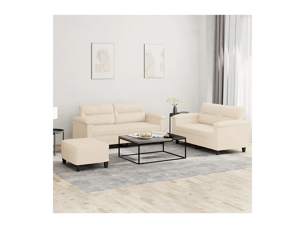 Ensemble de canapés 3 pièces avec coussins beige tissu microfibre
