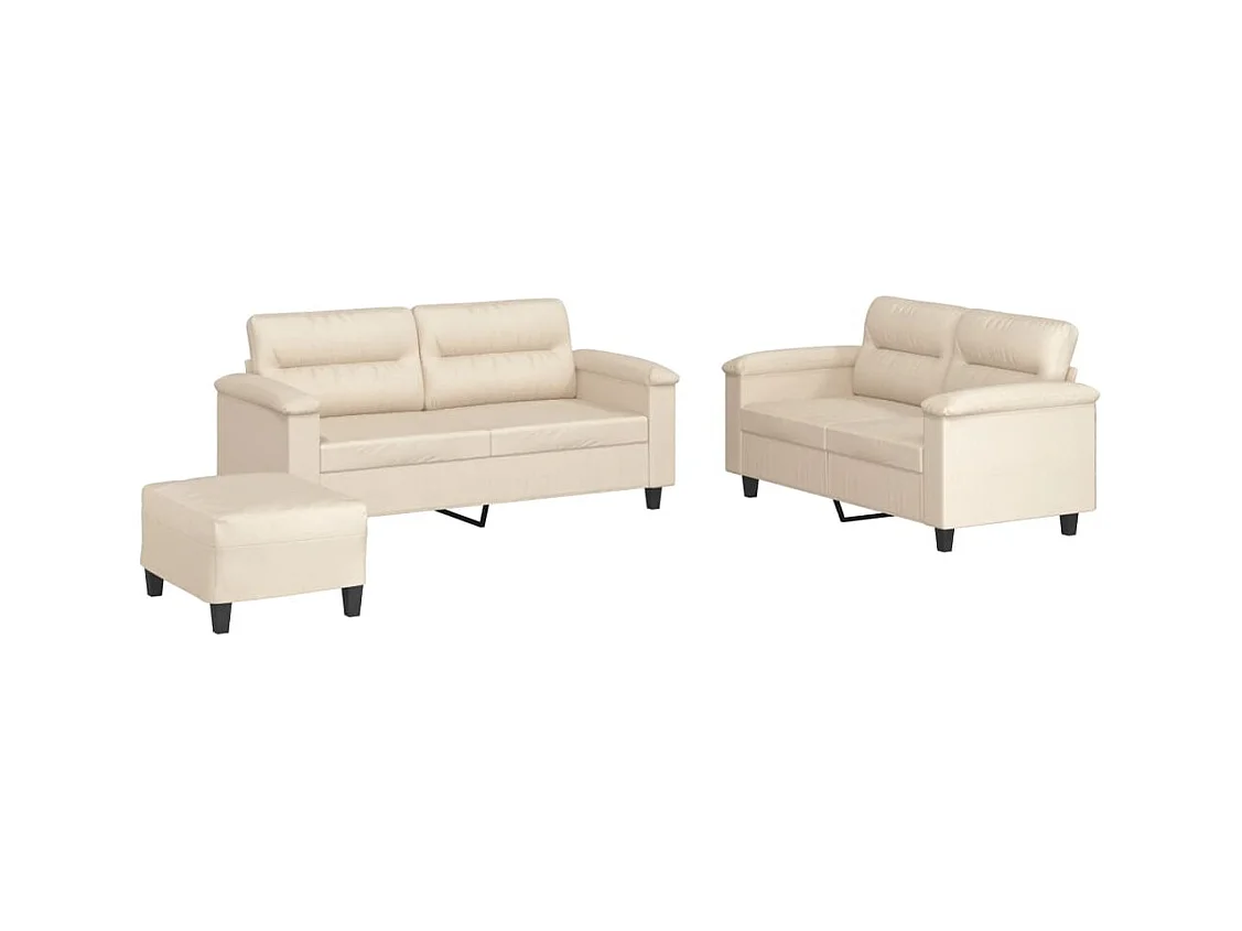 Ensemble de canapés 3 pièces avec coussins beige tissu microfibre