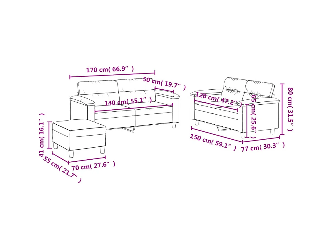 Ensemble de canapés 3 pièces avec coussins beige tissu microfibre