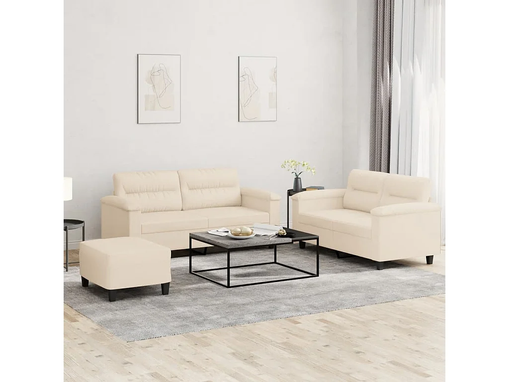 Ensemble de canapés 3 pièces avec coussins beige tissu microfibre