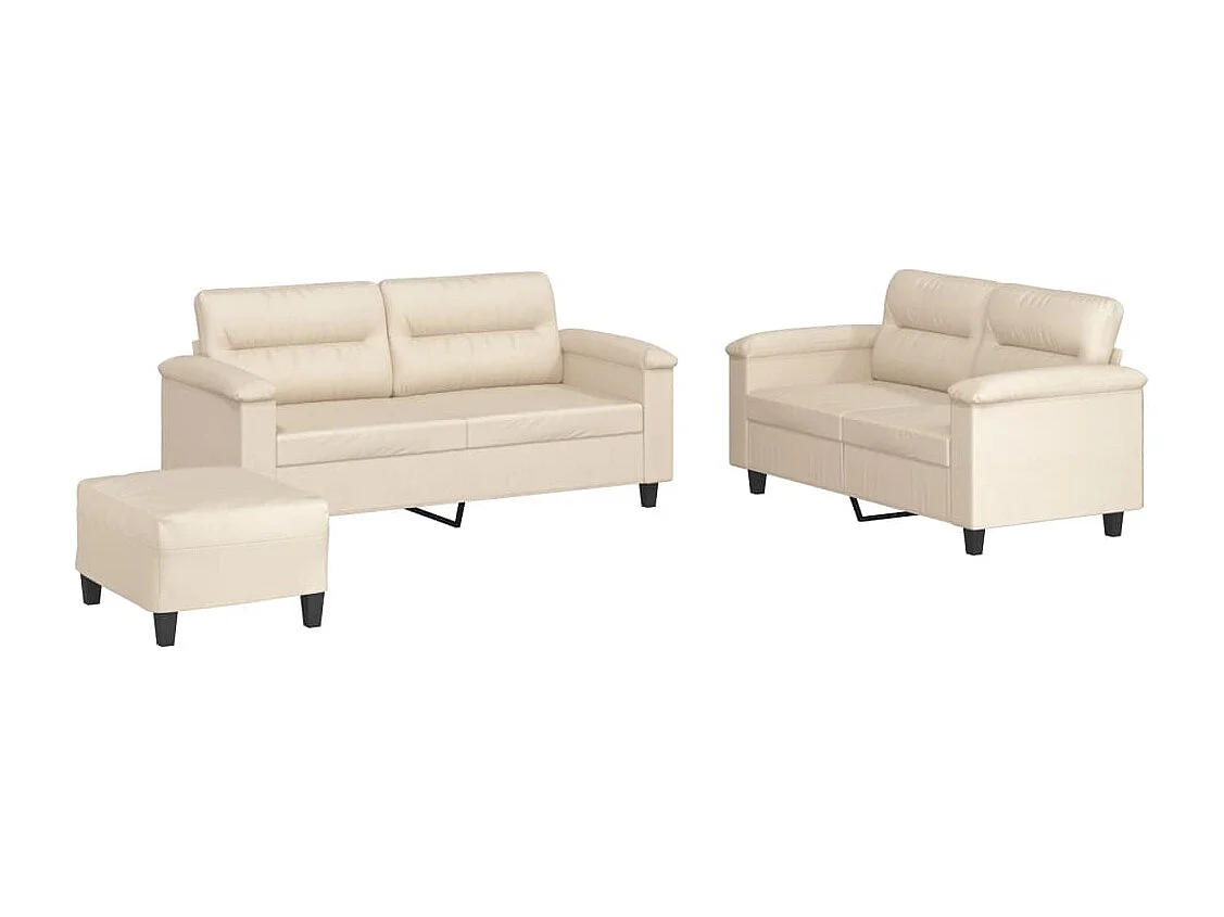 Ensemble de canapés 3 pièces avec coussins beige tissu microfibre