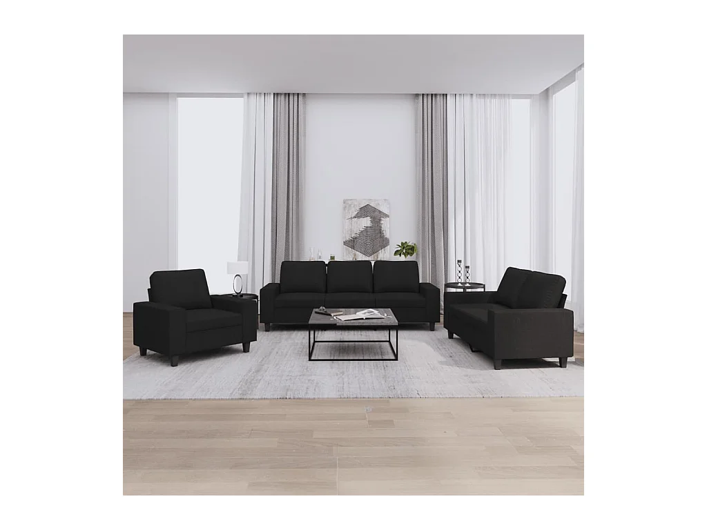Ensemble de canapés 3 pièces noir tissu