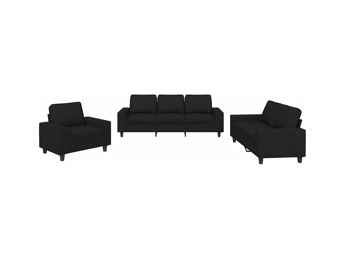 Ensemble de canapés 3 pièces noir tissu