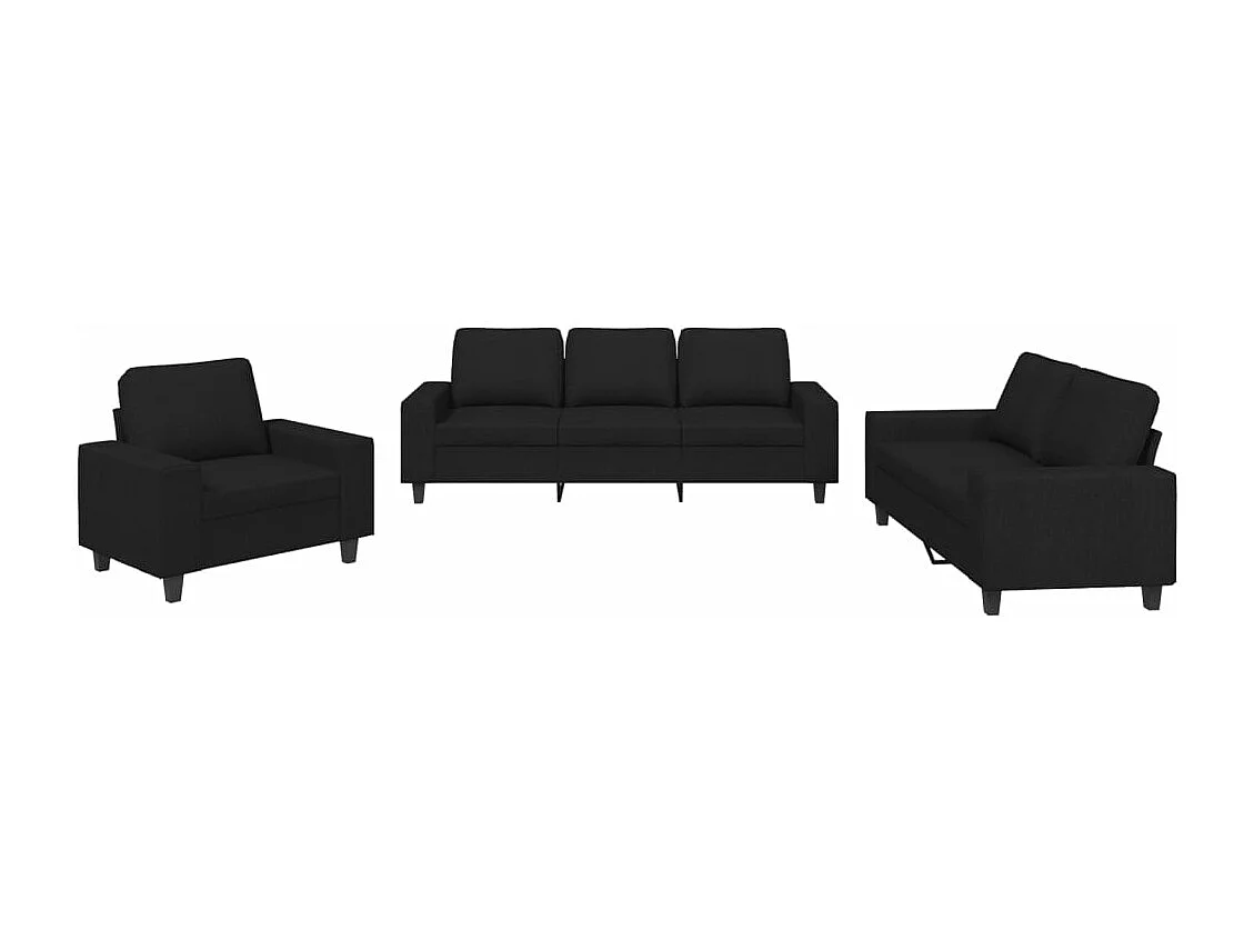 Ensemble de canapés 3 pièces noir tissu