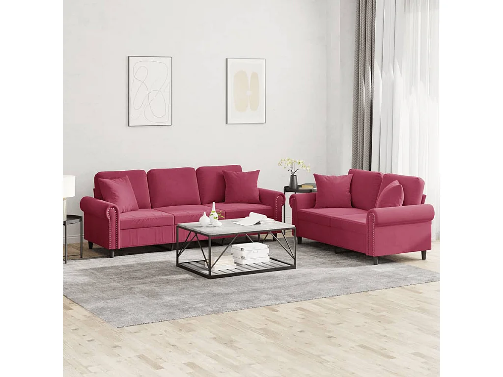 2-delige Loungeset met kussens fluweel wijnrood