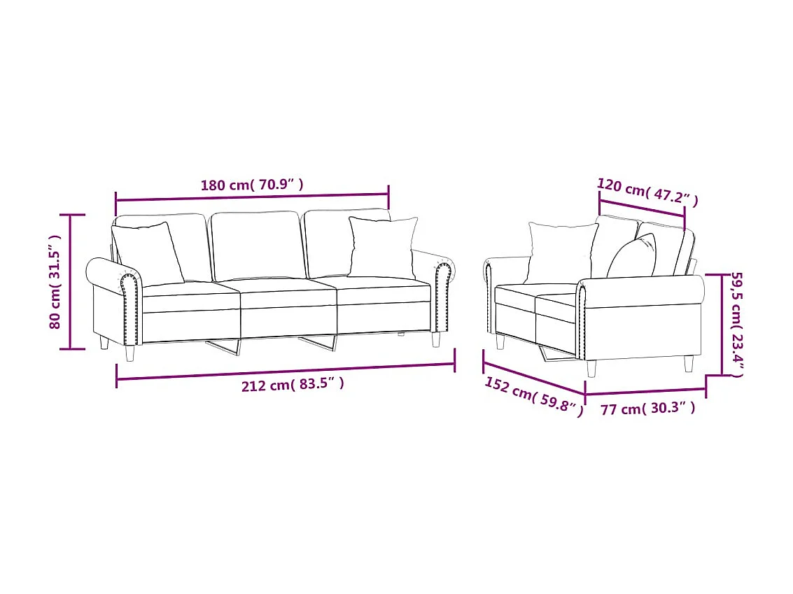 2-delige Loungeset met kussens fluweel wijnrood