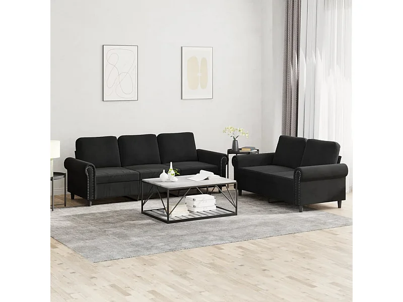 Ensemble de canapés 2 pièces avec coussins Noir Velours