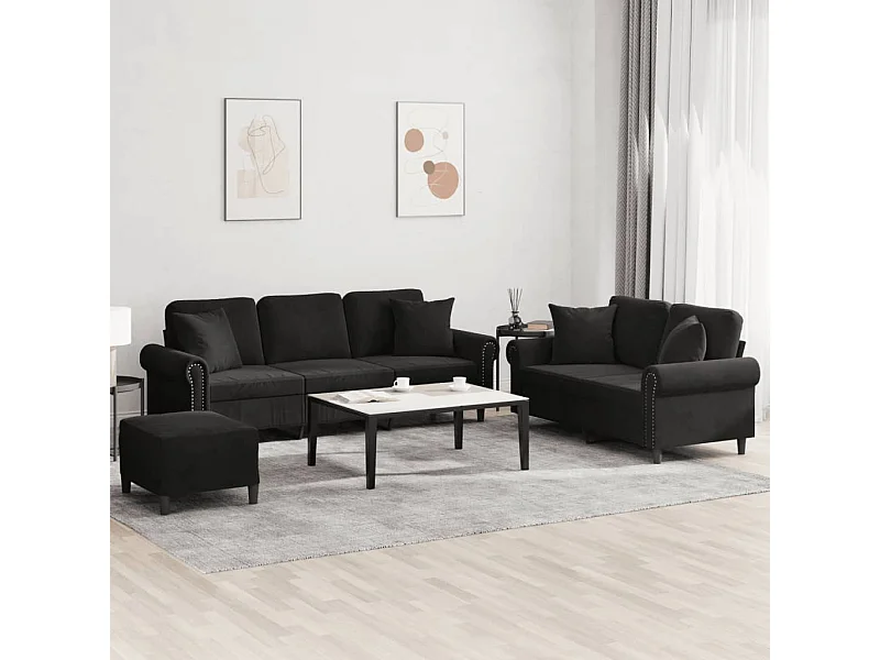 Ensemble de canapés 3 pièces avec coussins noir velours