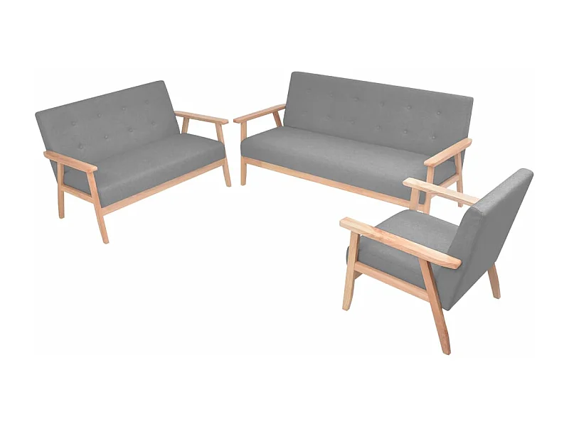 Conjunto de sofás 3 peças tecido cinzento claro