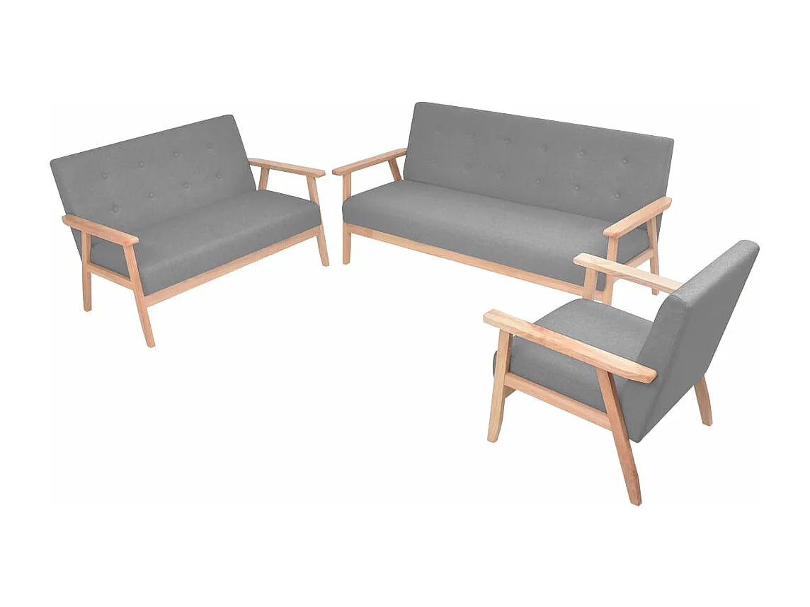 Ensemble de canapés 3 pièces Tissu Gris clair