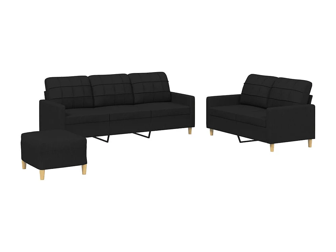 3-delige loungeset met kussens stof zwart