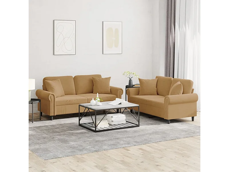 2-delige Loungeset met kussens fluweel bruin