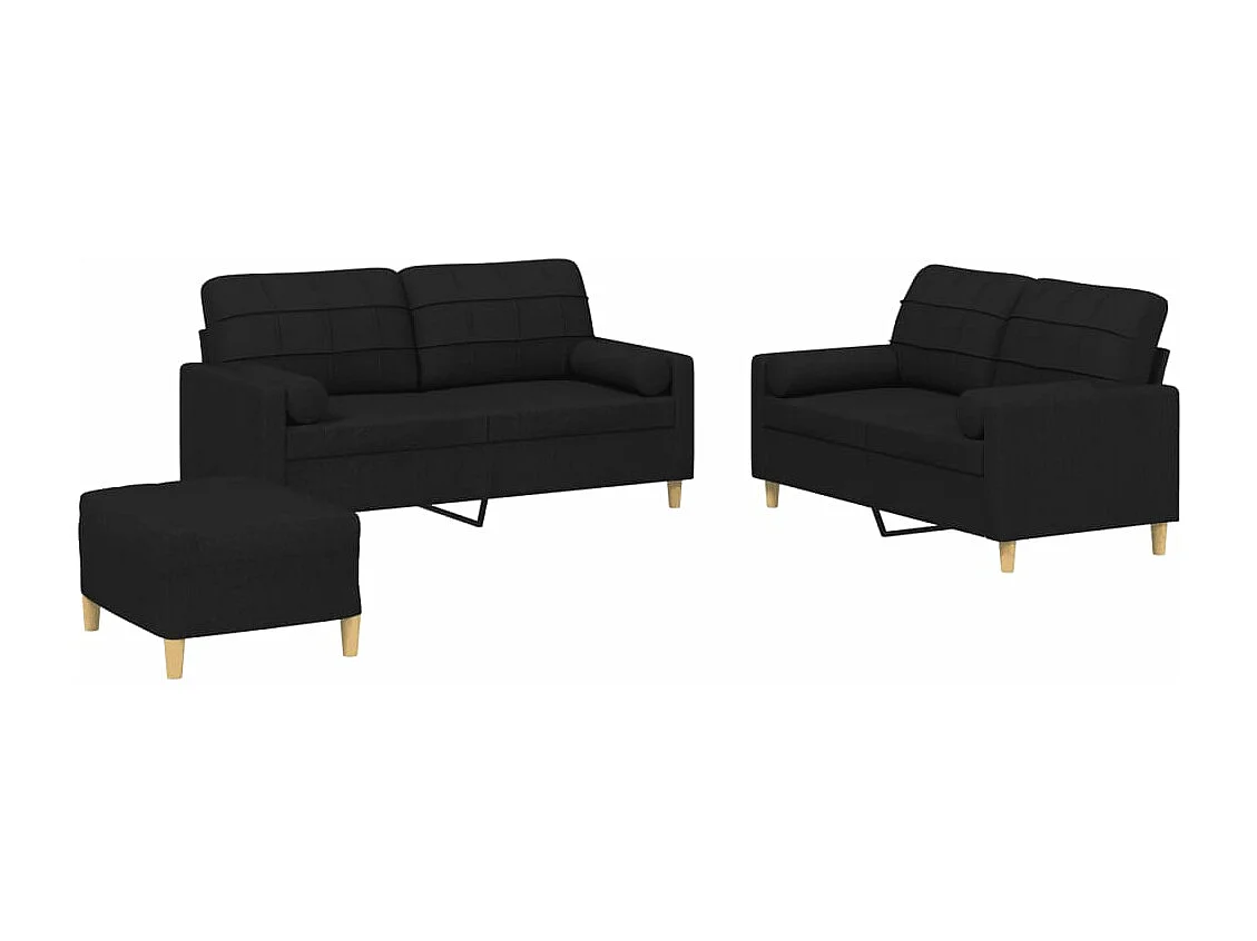 Ensemble de canapés 3 pièces avec coussins noir tissu
