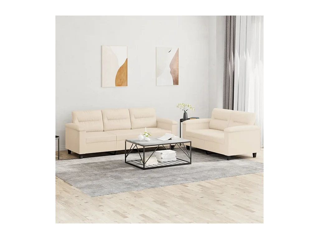 2 peças conj. sofás com almofadões tecido de microfibra bege