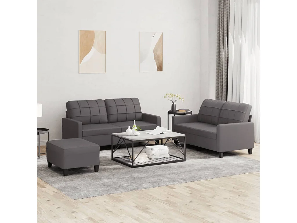 Ensemble de canapés 3 pièces avec coussins Gris Similicuir
