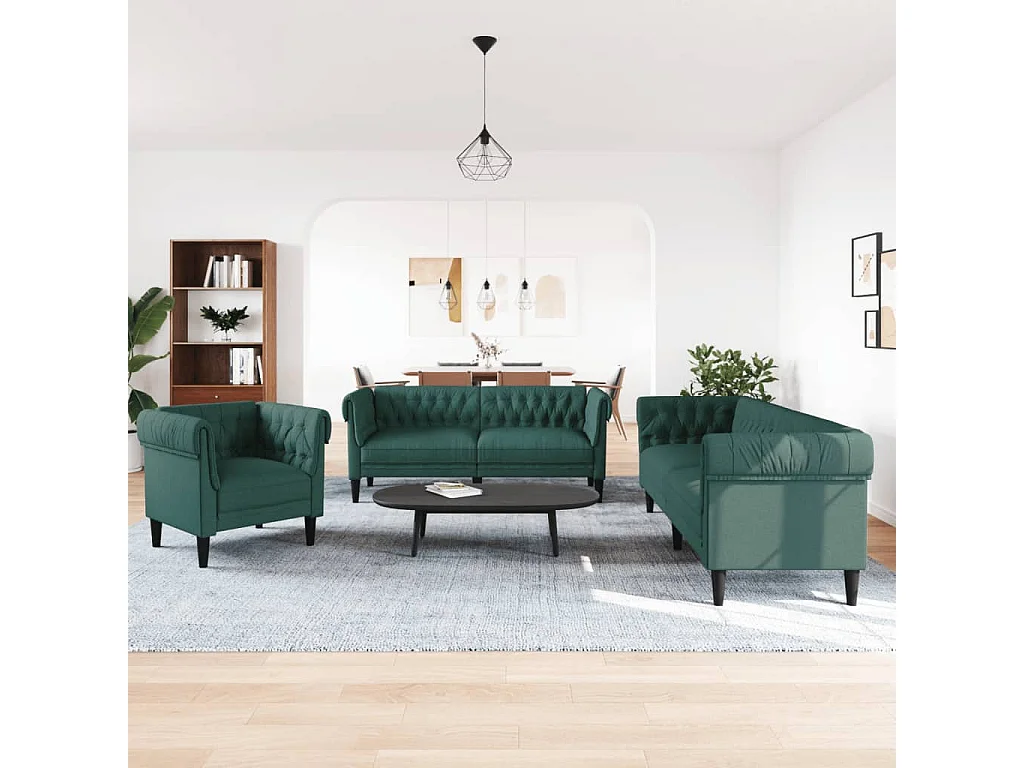 Ensemble de canapés 3 pièces vert foncé tissu