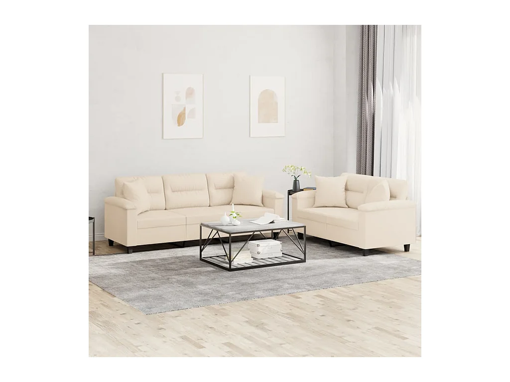 Ensemble de canapés 2 pièces avec coussins Beige Tissu microfibre