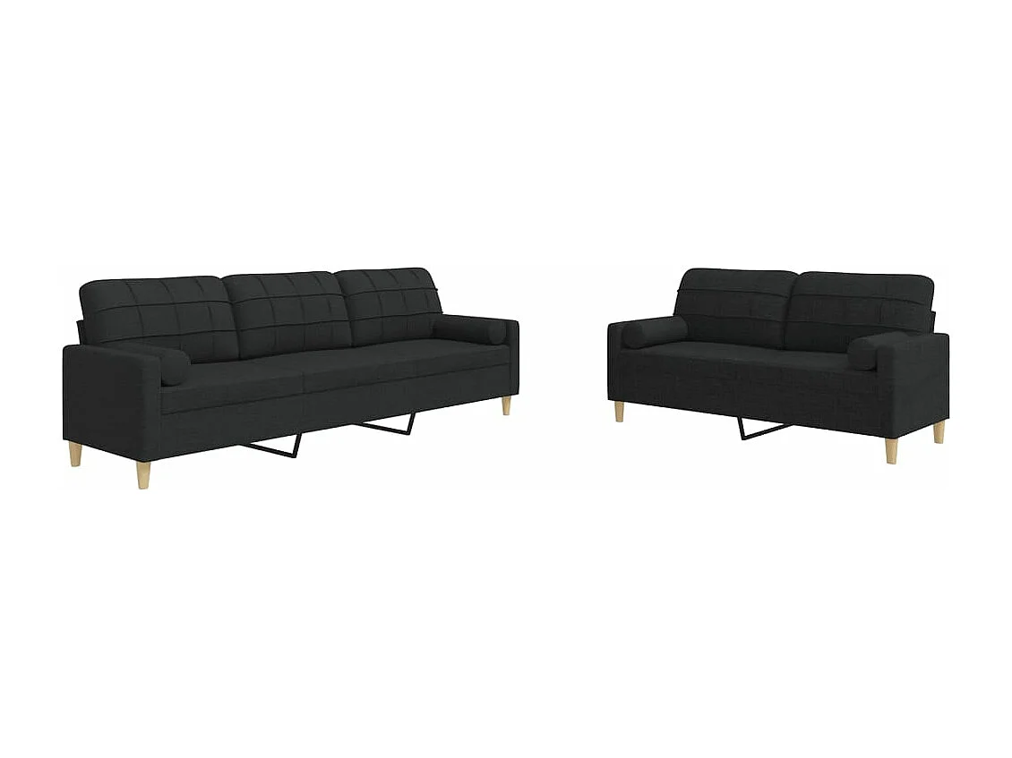 Ensemble de canapés 2 pièces avec coussins décoratifs noir tissu