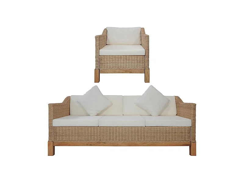 Ensemble de canapés 2 pièces avec coussins Rotin naturel