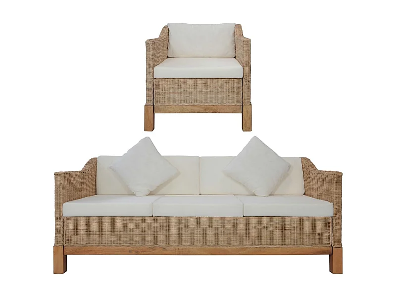 Ensemble de canapés 2 pièces avec coussins Rotin naturel