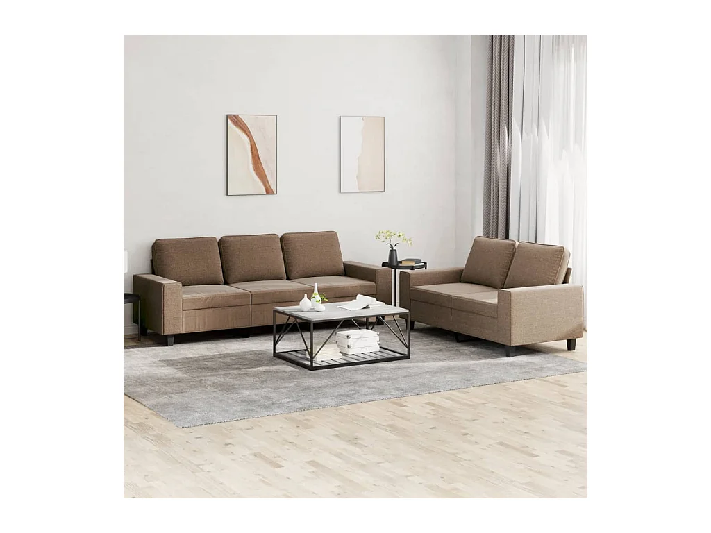 Ensemble de canapés 2 pièces marron tissu