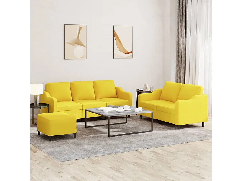 3 peças conjunto de sofás com almofadões tecido amarelo-claro