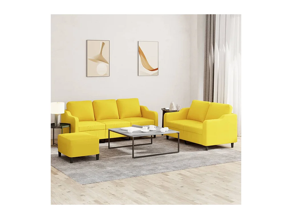 Ensemble de canapés 3 pièces avec coussins Jaune clair Tissu