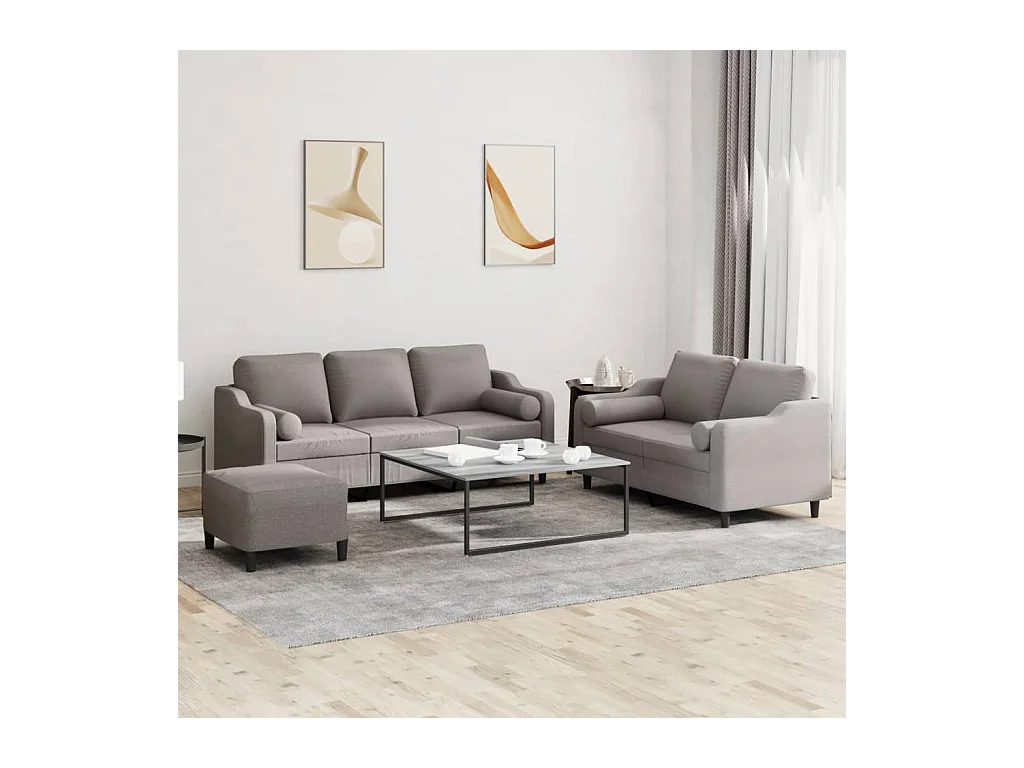 Ensemble de canapés 3 pièces avec coussins taupe tissu