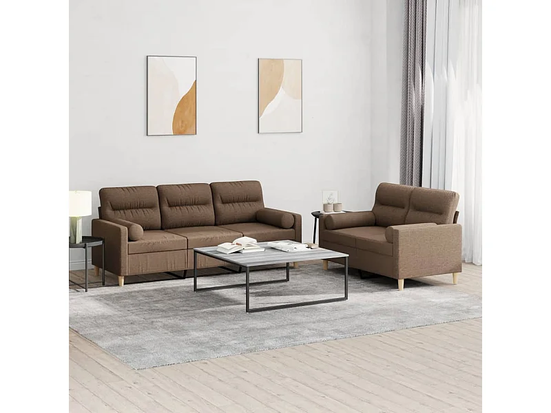 Ensemble de canapés 2 pièces avec coussins marron tissu