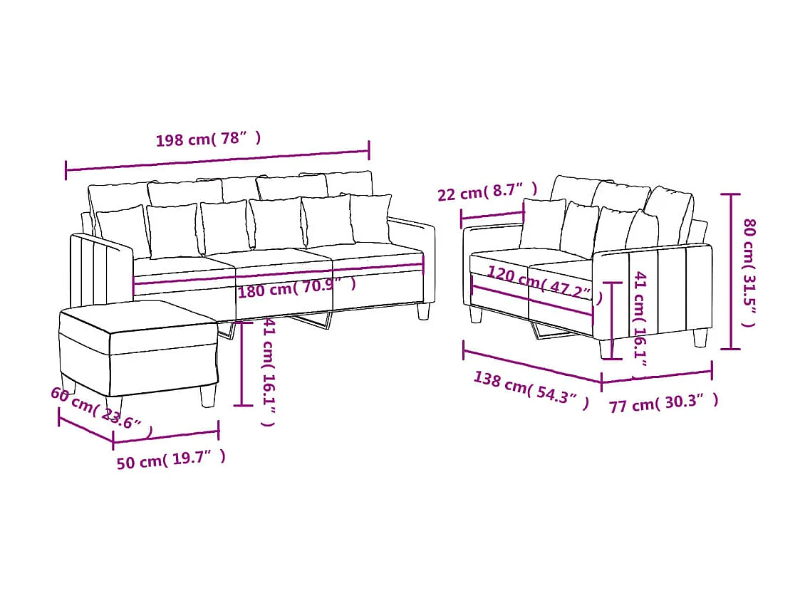 3-delige Loungeset met kussens stof wijnrood