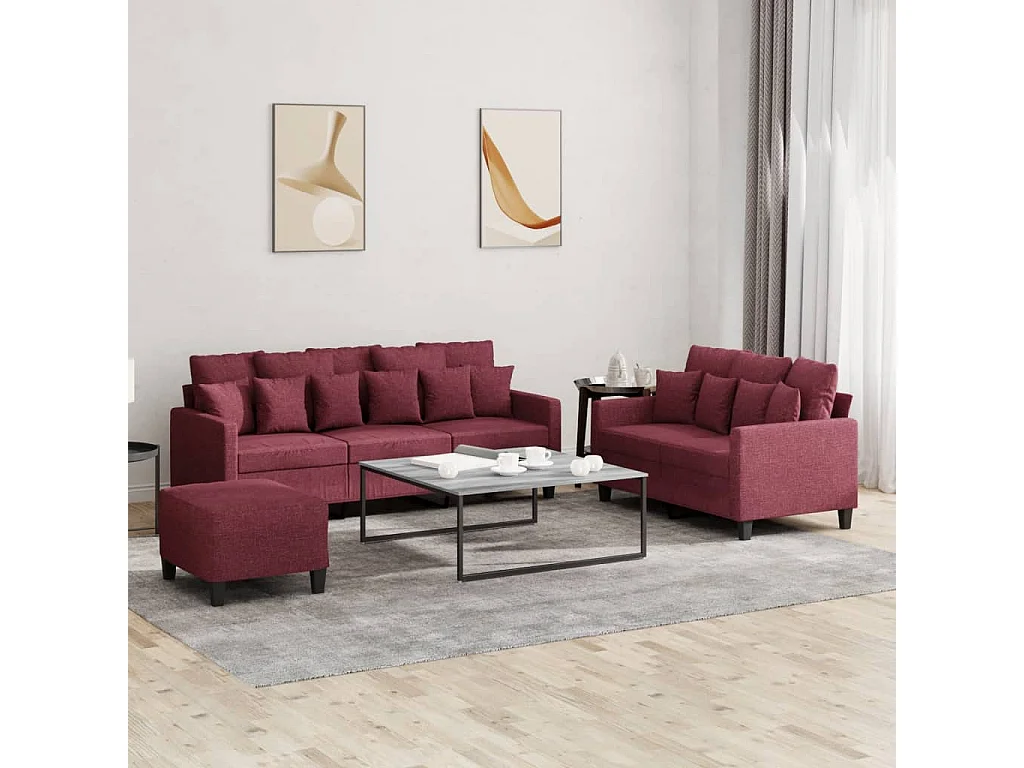 Ensemble de canapés 3 pièces avec coussins Rouge bordeaux Tissu