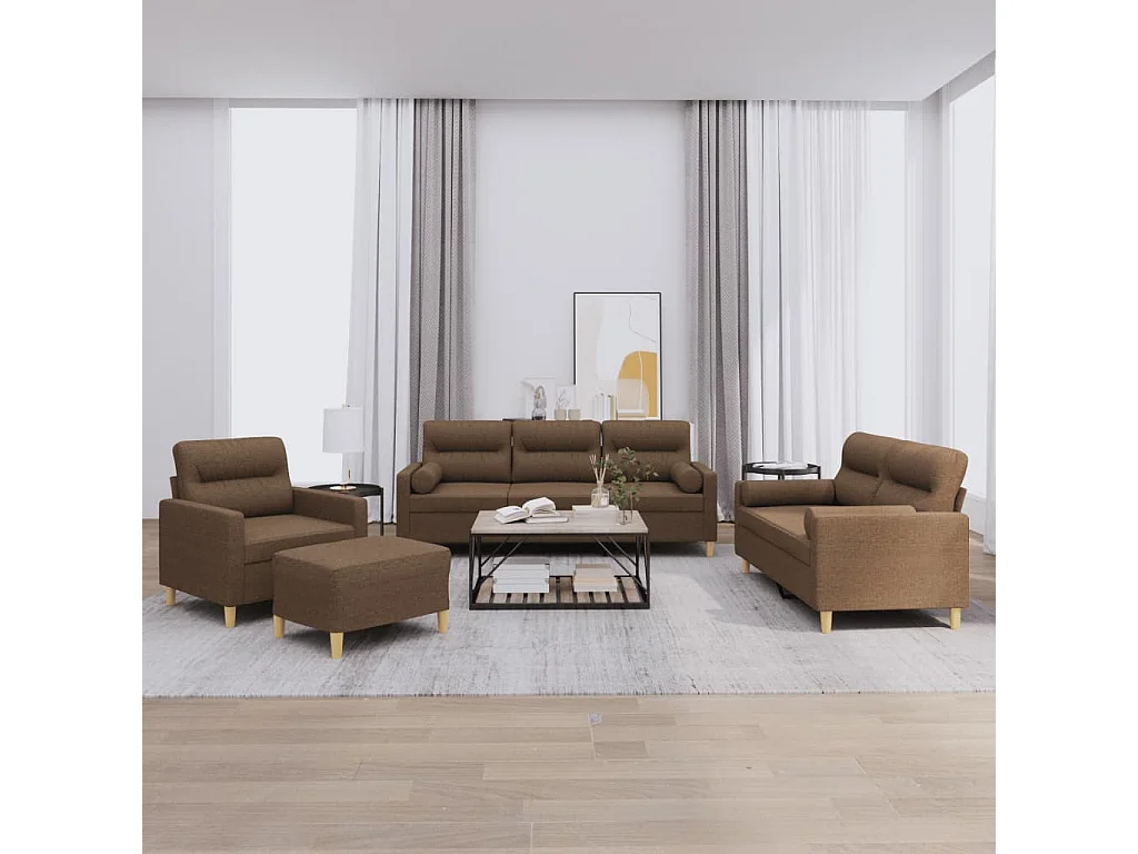 Ensemble de canapés 4 pièces avec coussins marron tissu