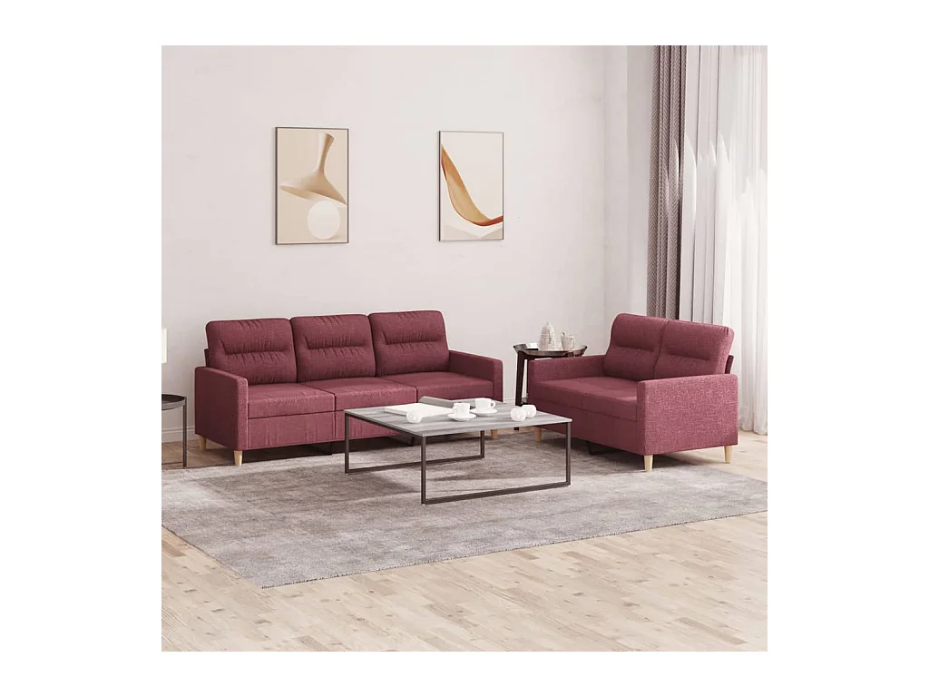 Ensemble de canapés 2 pièces avec coussins Rouge bordeaux Tissu