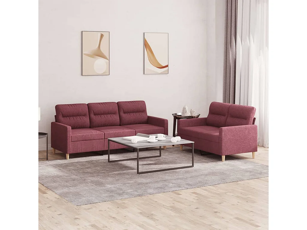 Ensemble de canapés 2 pièces avec coussins Rouge bordeaux Tissu