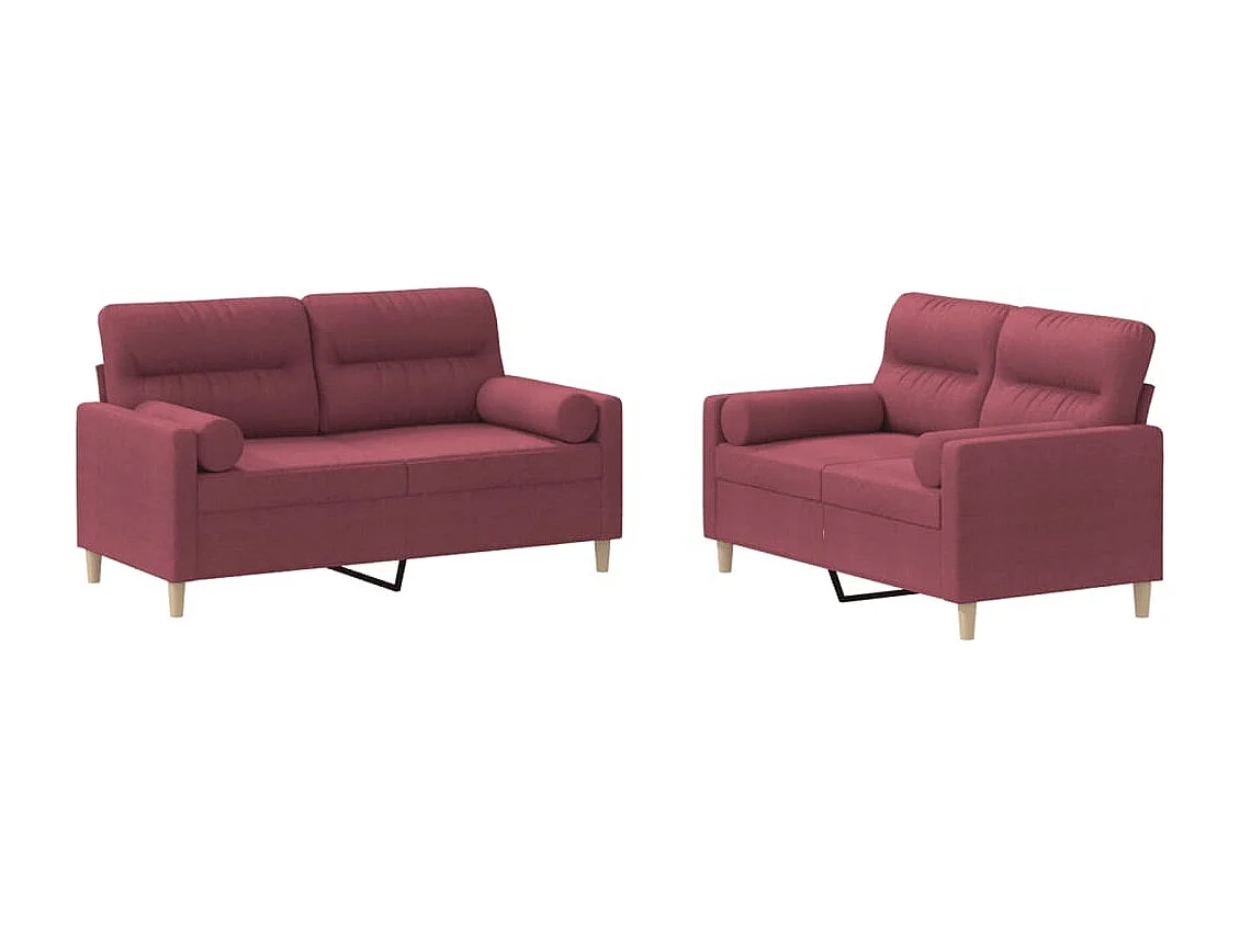 Ensemble de canapés 2 pièces avec coussins rouge bordeaux tissu