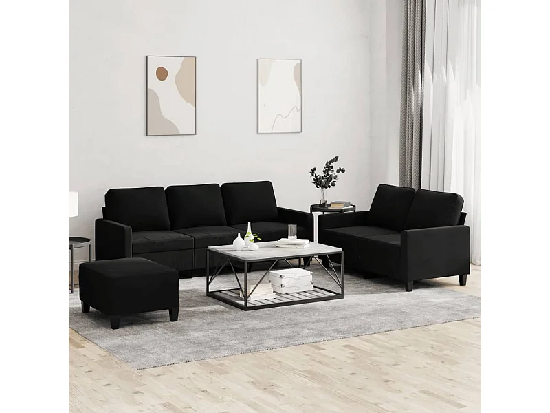 Ensemble de canapés 3 pièces avec coussins Noir Velours