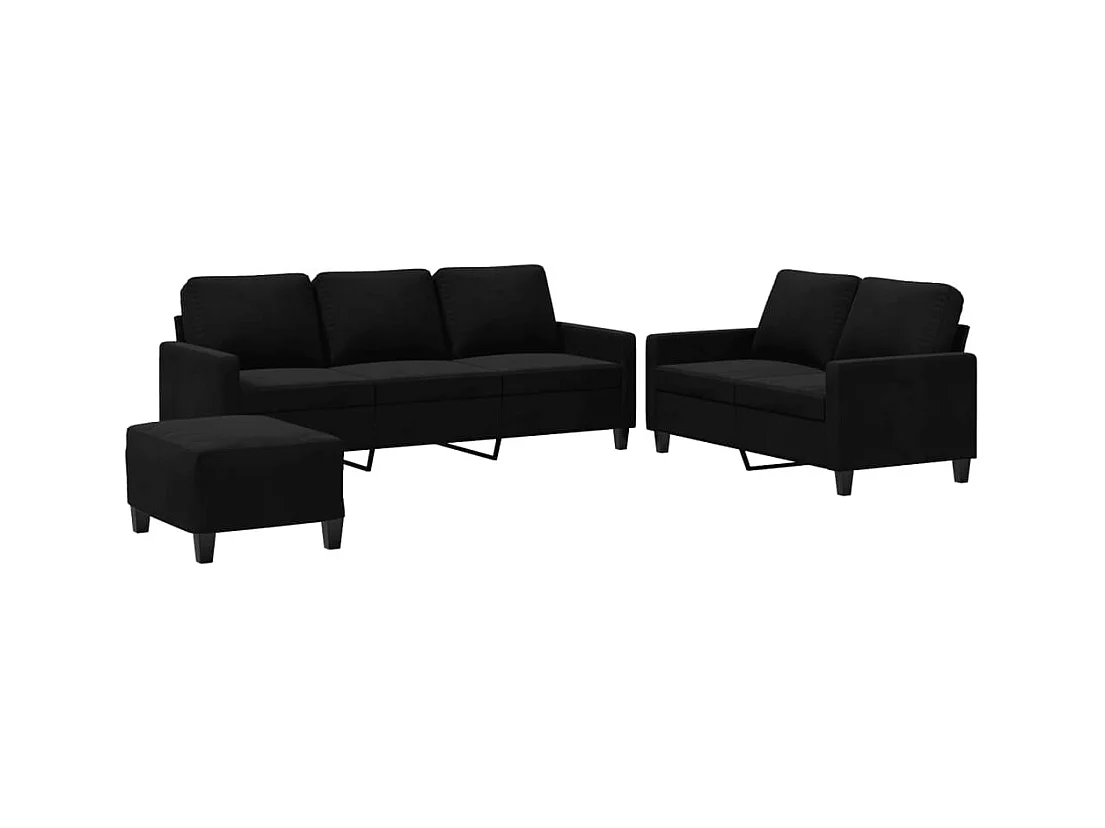 Ensemble de canapés 3 pièces avec coussins Noir Velours