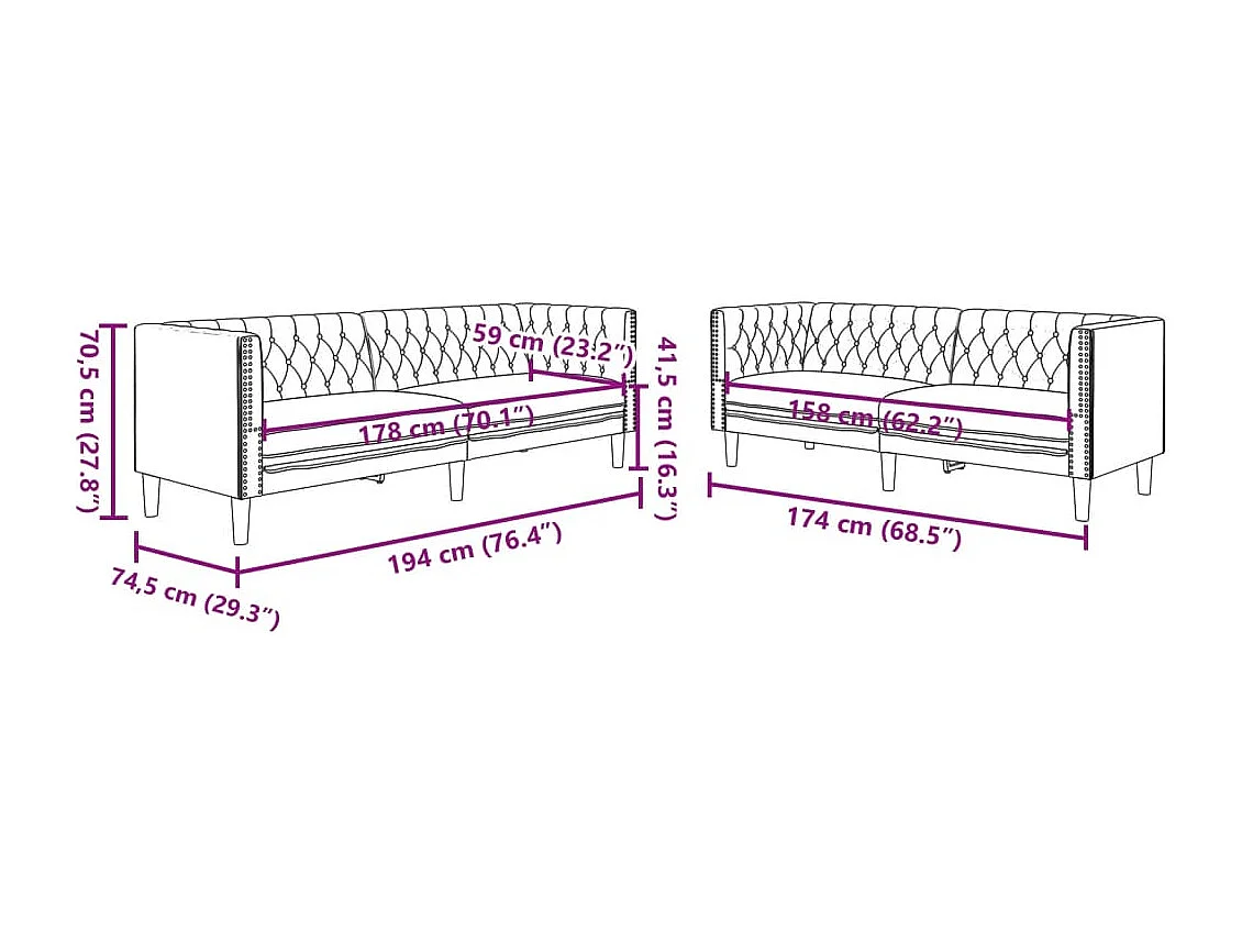 2-delige Loungeset Chesterfield-stijl kunstleer grijs