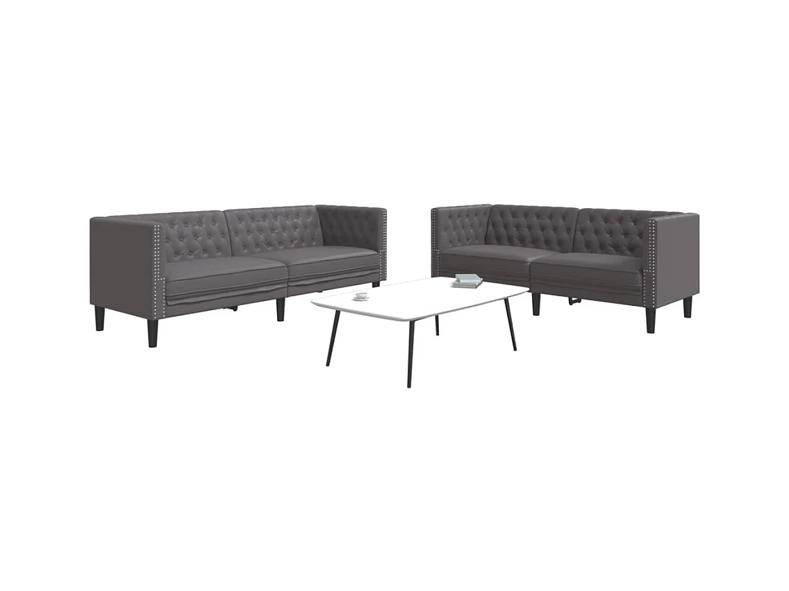 Ensemble de canapé Chesterfield 2 pièces gris similicuir